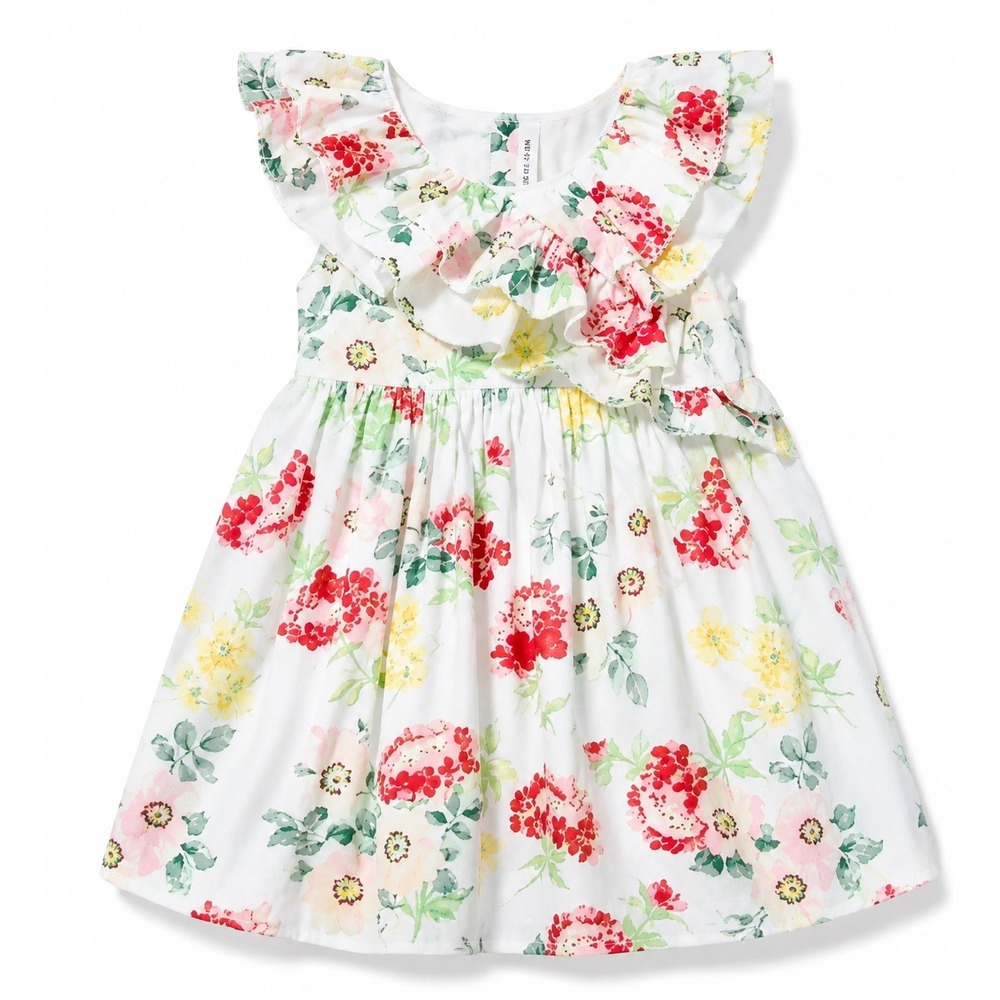 Janie and Jack Floral Dress Toddler 12-18M White Red‎ Excellent Ruffle Bow